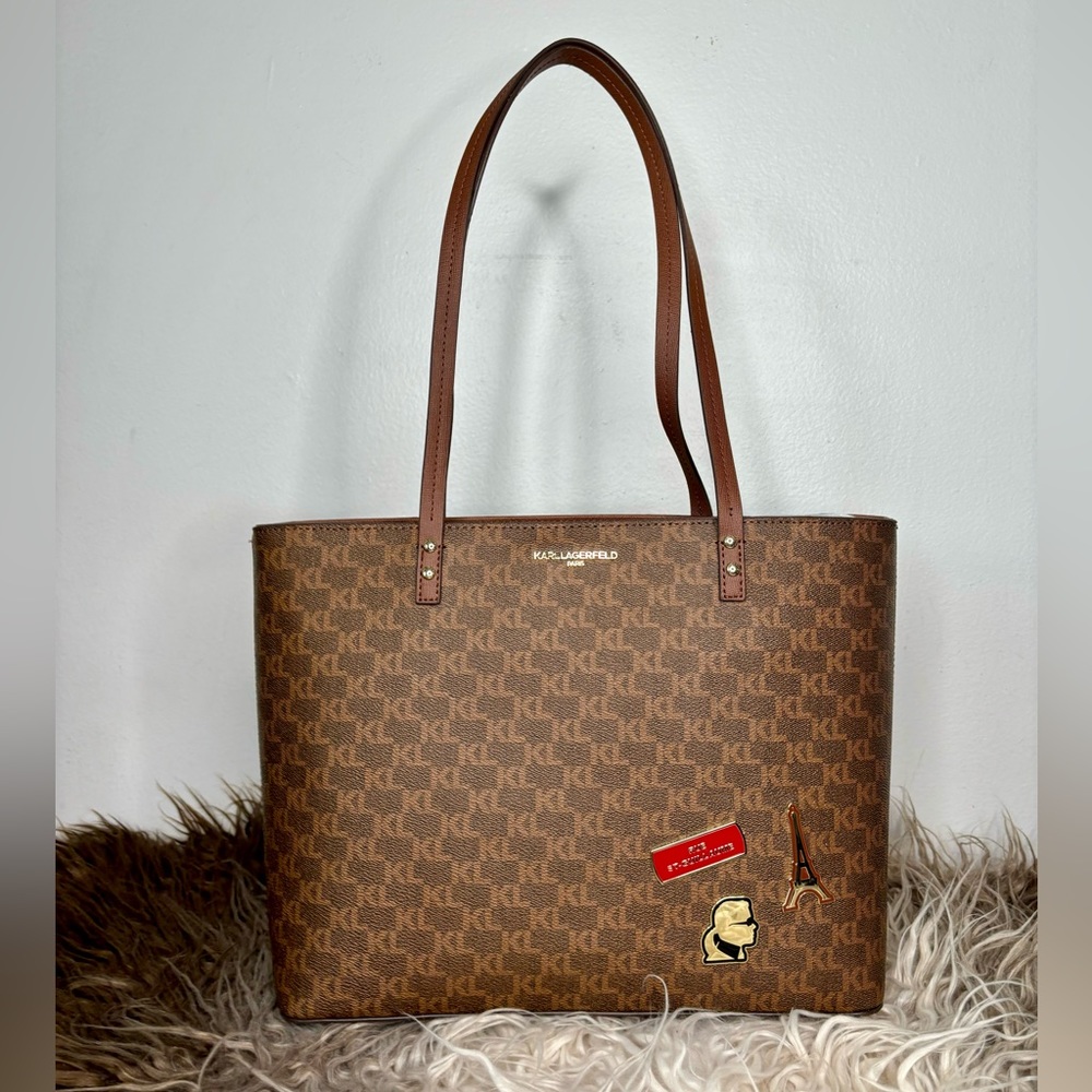 Karl Lagerfeld Paris Maybelle Tote Brown/Khaki MSRP $228 NWT